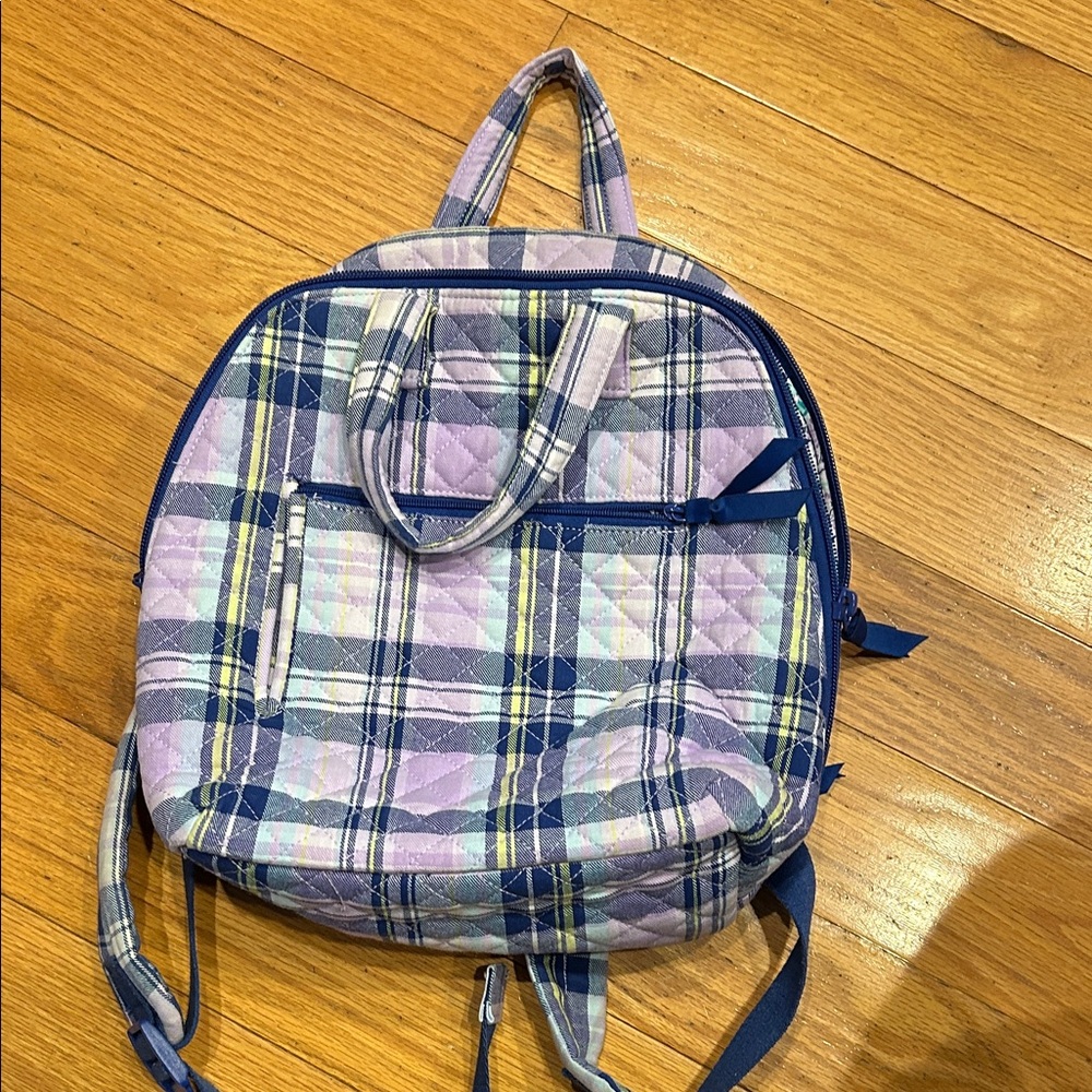 Vera Bradley Plaid Quilted Backpack in Blue and Purple